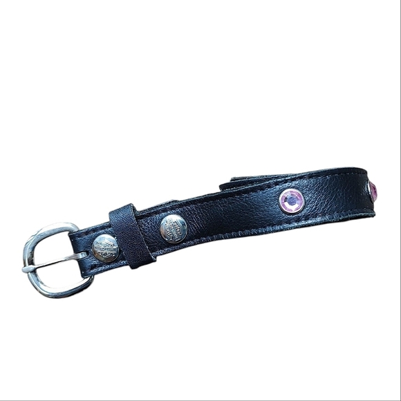Harley-Davidson Black Leather Belt with Silver/Pink Details - Picture 1 of 4